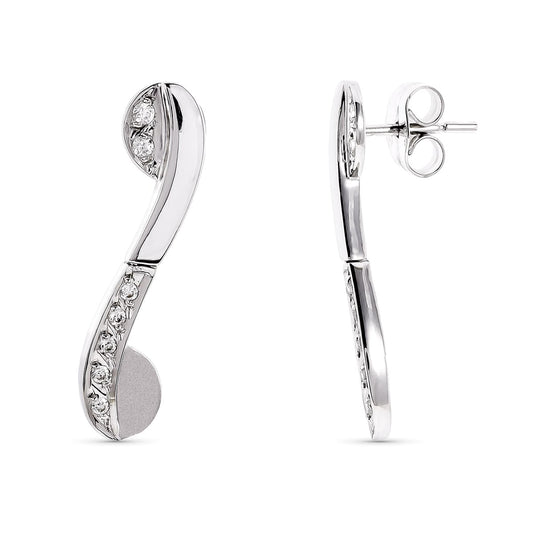 18K PENDIENTES LARGOS ORO BLANCO Y CIRCONITA 27X6 MM CIERRE PRESION