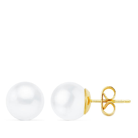 18K PENDIENTES ORO AMARILLO PERLA CULTIVADAS REDONDAS 8-8.5 MM CIERRE PRESION