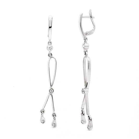 18K PENDIENTES LARGOS ORO BLANCO CON CIRCONITA 60X7 MM CIERRE CATALAN