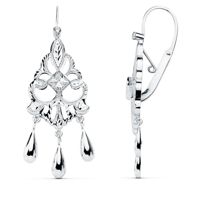 18K PENDIENTES ORO BLANCO CUBANAS 45X16 MM CIERRE GANCHO