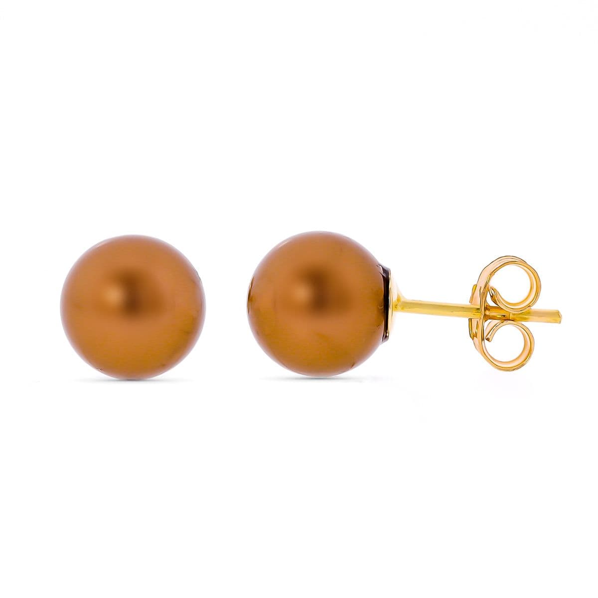 18K PENDIENTES ORO AMARILLO PERLA CHOCOLATE 7 MM CIERRE PRESION