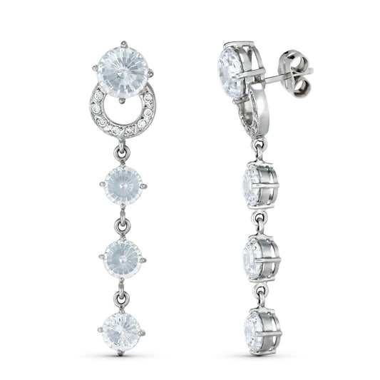 Pendientes Circonita 46 x 10 mm. Cierre Tuerca de oro blanco 18K