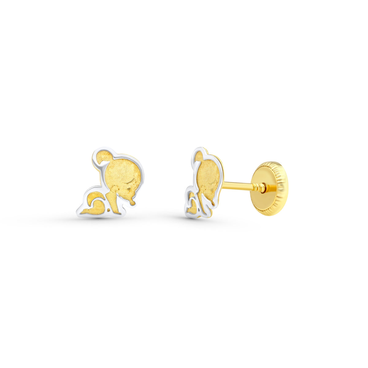 18K PENDIENTES BEBE BICOLOR 6X5 MM CIERRE TUERCA