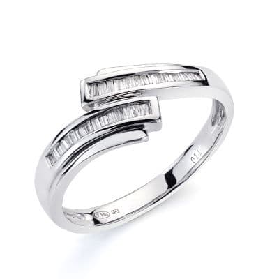 18K SORTIJA ORO BLANCO 30 DIAMANTES NATURALES TALLA BAGUETTE 0.116 QTS. ANCHO: 7MM