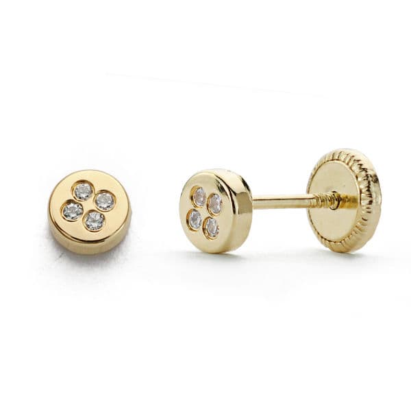18K PENDIENTES ORO AMARILLO CIRCONITA 4 MM CIERRE TUERCA