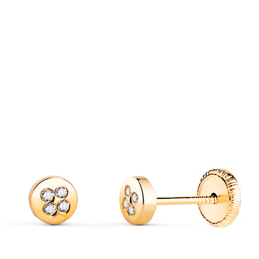 18K PENDIENTES ORO AMARILLO REDONDOS CON CIRCONITAS. MEDIDA: 4,2 MM CIERRE TUERCA