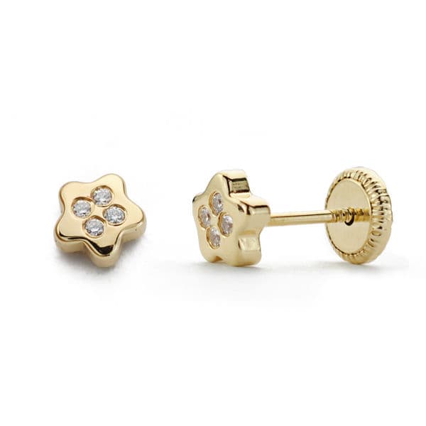 18K PENDIENTES ORO AMARILLO ESTRELLA CIRCONITA 4X4 MM CIERRE TUERCA