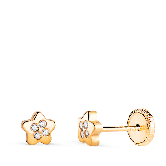 18K PENDIENTES ORO AMARILLO ESTRELLA CON CIRCONITAS. MEDIDA: 5 X 5 MM CIERRE TUERCA