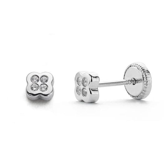 18K PENDIENTES CIRCONITA ORO BLANCO 4 MM CIERRE TUERCA