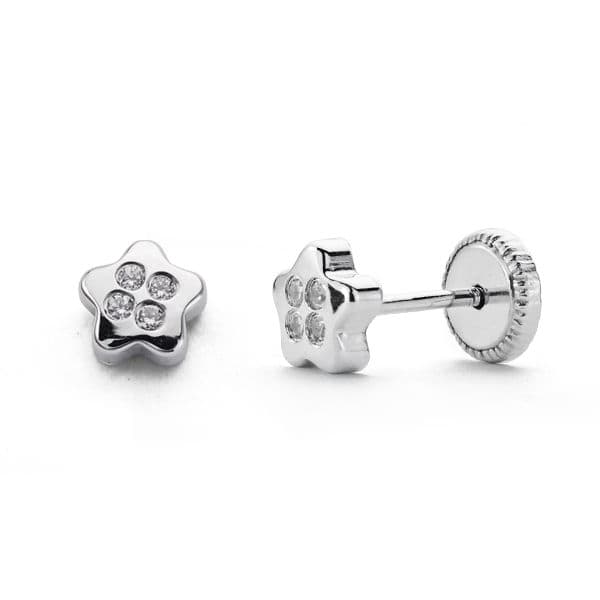 18K PENDIENTES ORO BLANCO ESTRELLA CIRCONITA 5X5 MM CIERRE TUERCA