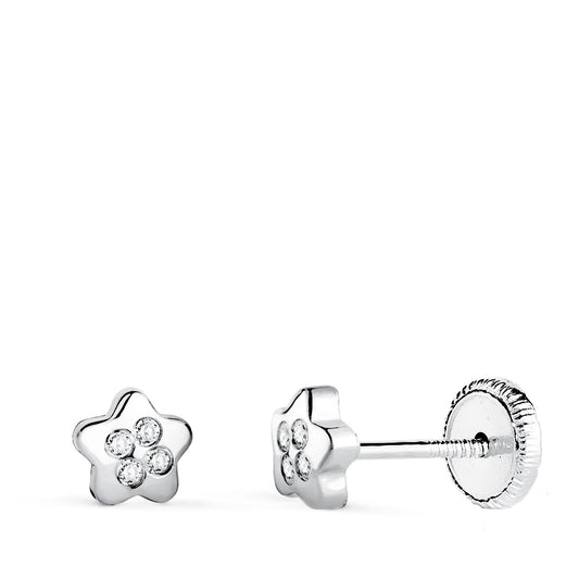 18K PENDIENTES ORO BLANCO ESTRELLA CON CIRCONITAS. MEDIDA: 5 X 5 MM CIERRE TUERCA