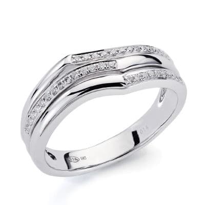 18K SORTIJA ORO BLANCO 38 DIAMANTES NATURALES TALLA BRILLANTE 0.130 QTS. ANCHO: 7MM