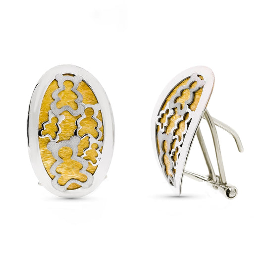 Pendientes Bicolor Oso Mate y Brillo 18K