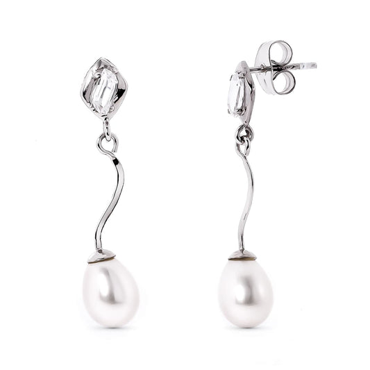 18K PENDIENTES ORO BLANCO Y PERLA Y CIRCONITA CIERRE PRESION