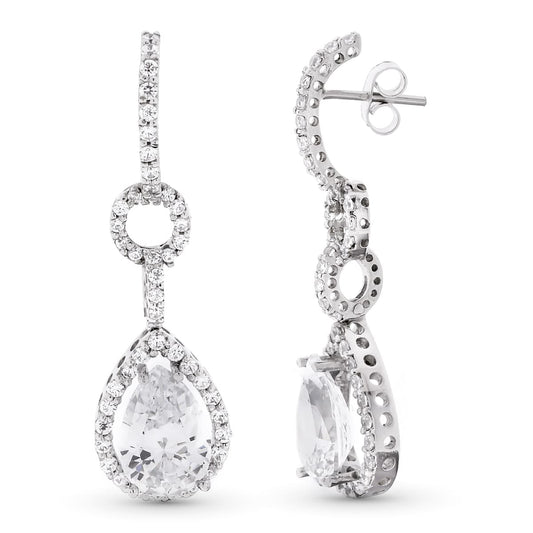 18K PENDIENTES ORO BLANCO LARGOS CIRCONITA 41X11 MM CIERRE PRESION
