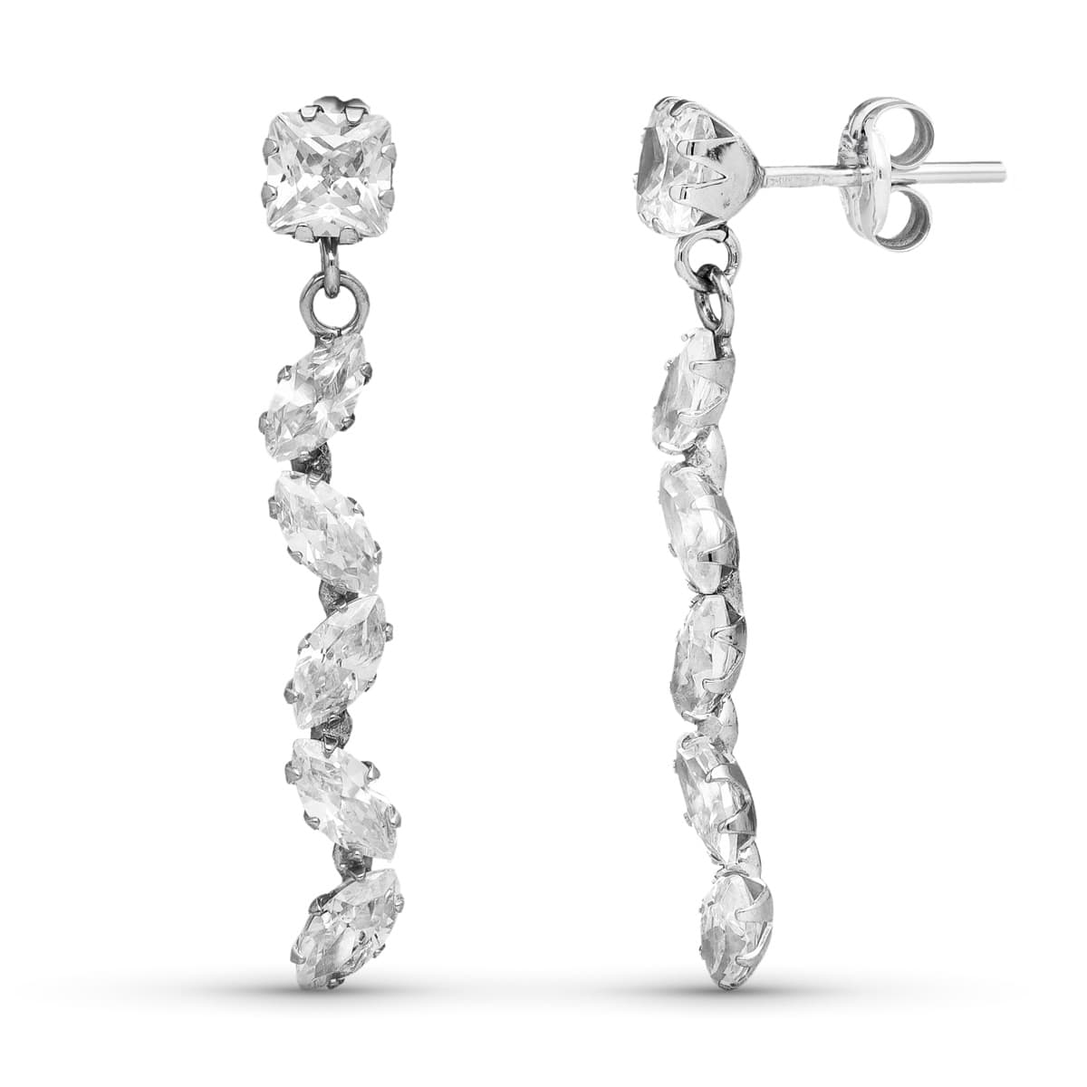 Pendientes Largos Circonita de oro blanco 18K