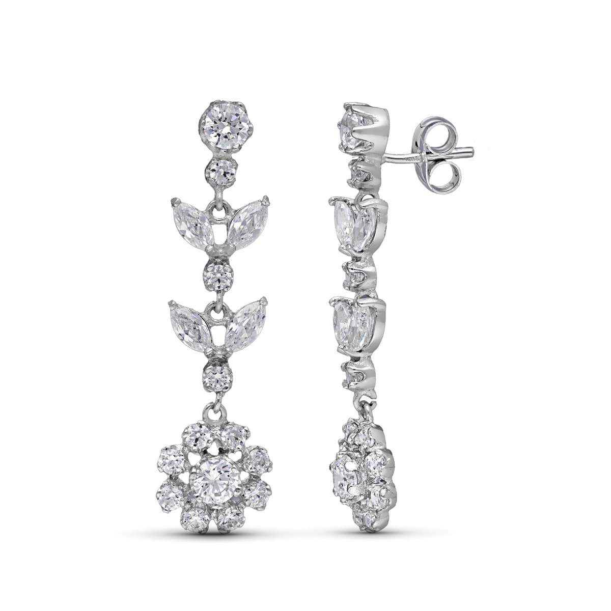 18K PENDIENTES ORO BLANCO LARGOS CIRCONITA 35X10 MM PRESION