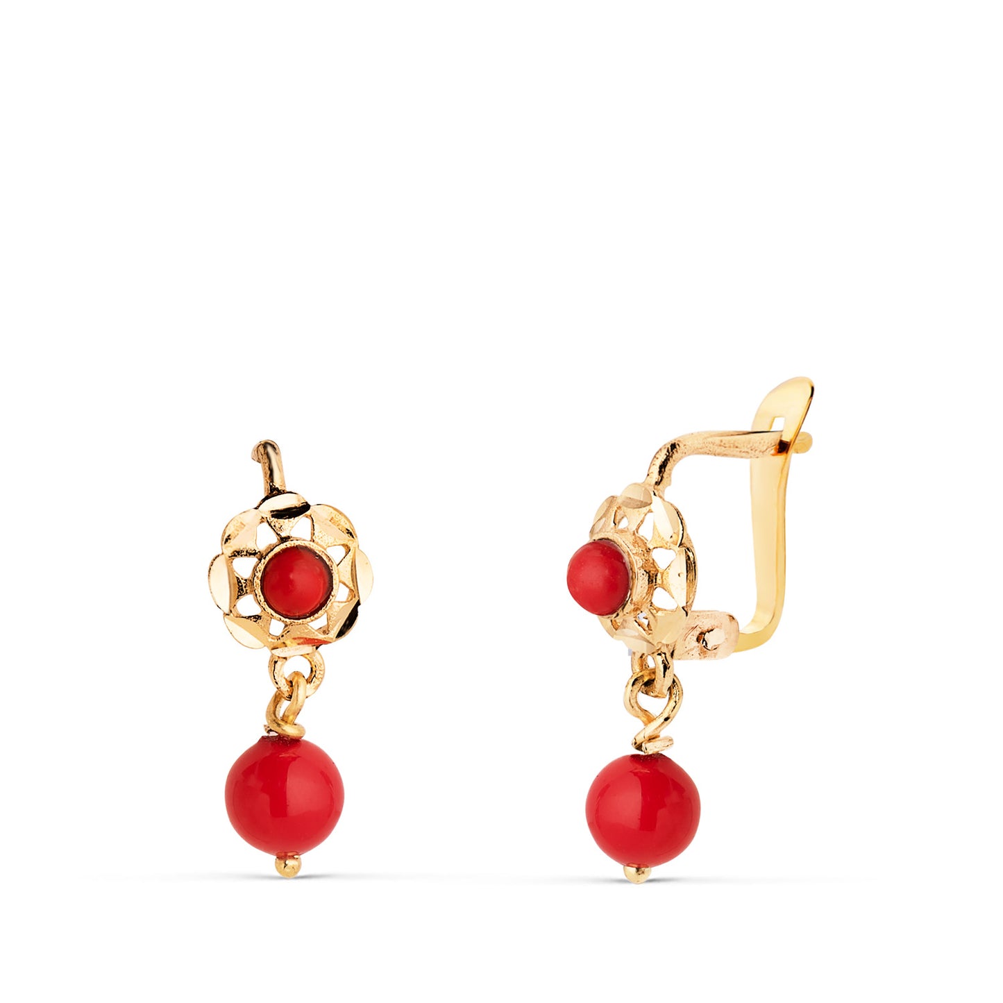 Pendientes Cubanas Coralina 15 x 6 mm de oro amarillo 18K