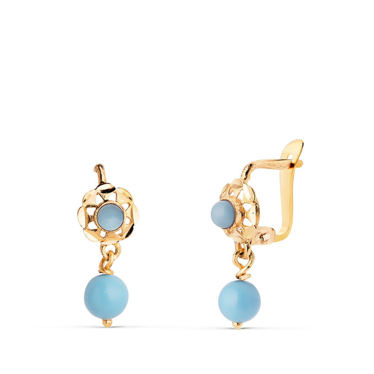 Pendientes Cubanas con Turquesas. 15 x 6 mm de oro amarillo 18K