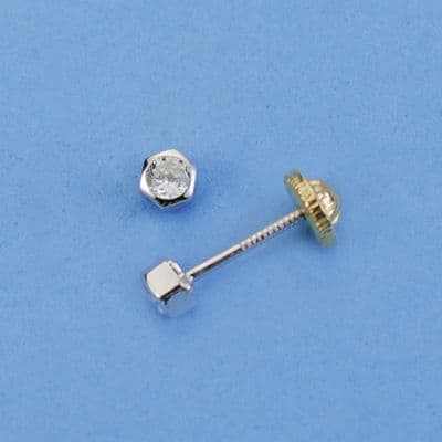 18K PENDIENTES HEXAGONO CIRCONITA 3X3 MM CIERRE TUERCA