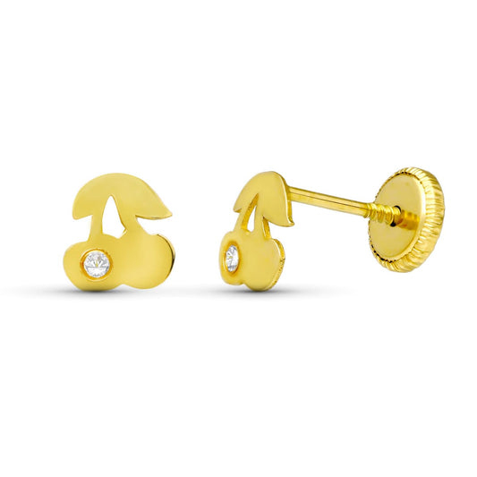 Pendientes Cerezas. 5 x 5 mm Cierre Tuerca de oro amarillo 18K
