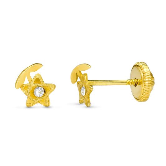 18K PENDIENTES ORO AMARILLO FLOR LASER. 5X4 MM CIERRE TUERCA