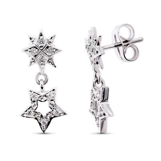 18K PENDIENTES ORO BLANCO CIRCONITA ESTRELLA 17X8 MM CIERRE PRESION