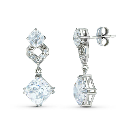 18K PENDIENTES ORO BLANCO DOS CUERPOS CON CIRCONITA 26X11 MM. CIERRE PRESION