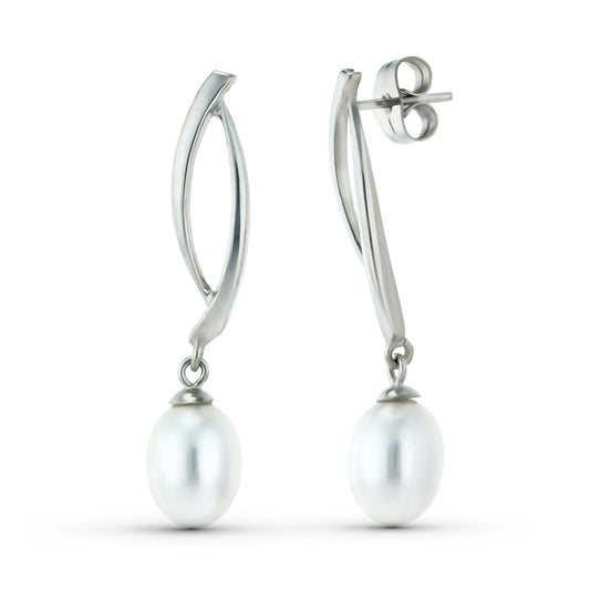 18K PENDIENTES ORO BLANCO DOS CUERPOS CON PERLAS. CIERRE PRESION