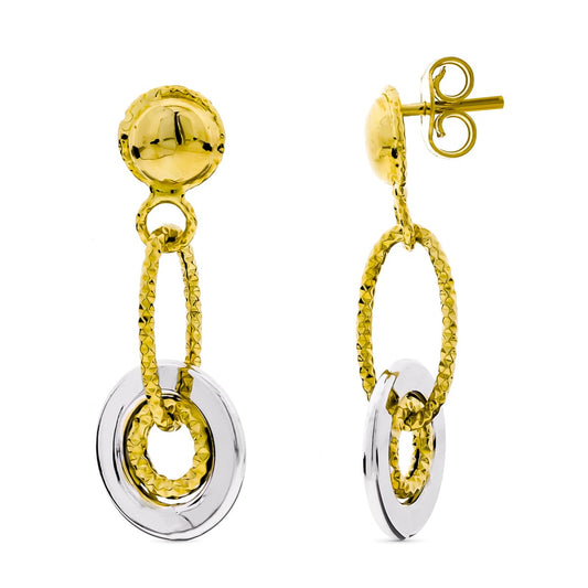 Pendientes Bicolor Largos con Motivos Redondos y Bola Lisacierre presión 18K