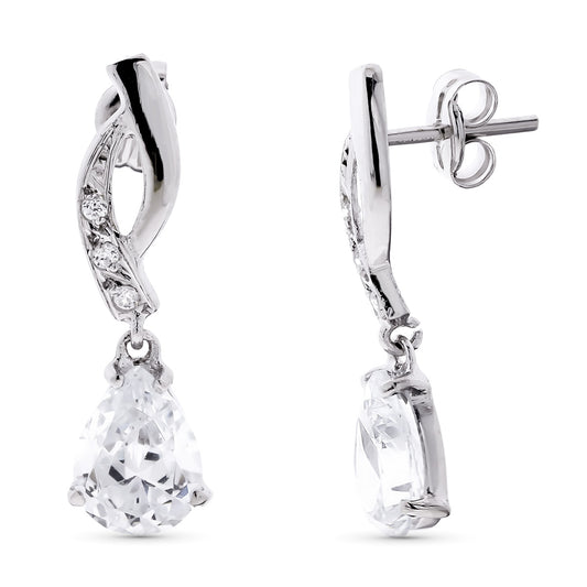 18K PENDIENTES ORO BLANCO PERA Y CIRCONITASS 23X7 MM PRESION