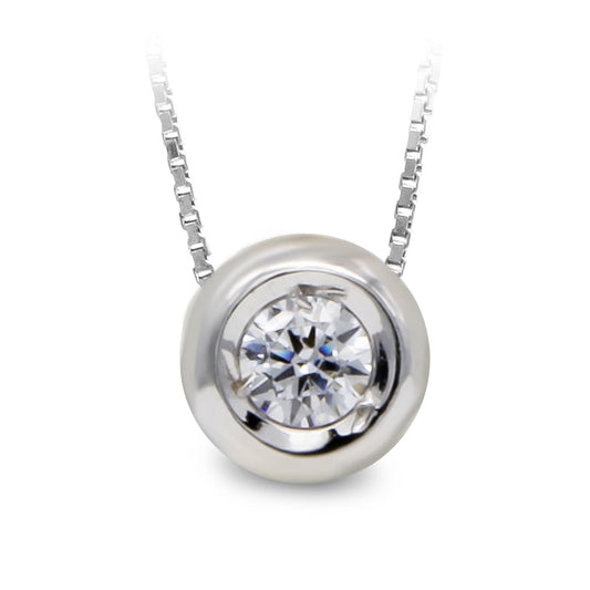 18K COLGANTE ORO BLANCO CHATON 5 MM CADENA 45CM