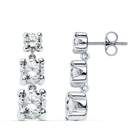 Pendientes Circonita 22 x 7 mm de oro blanco 18K