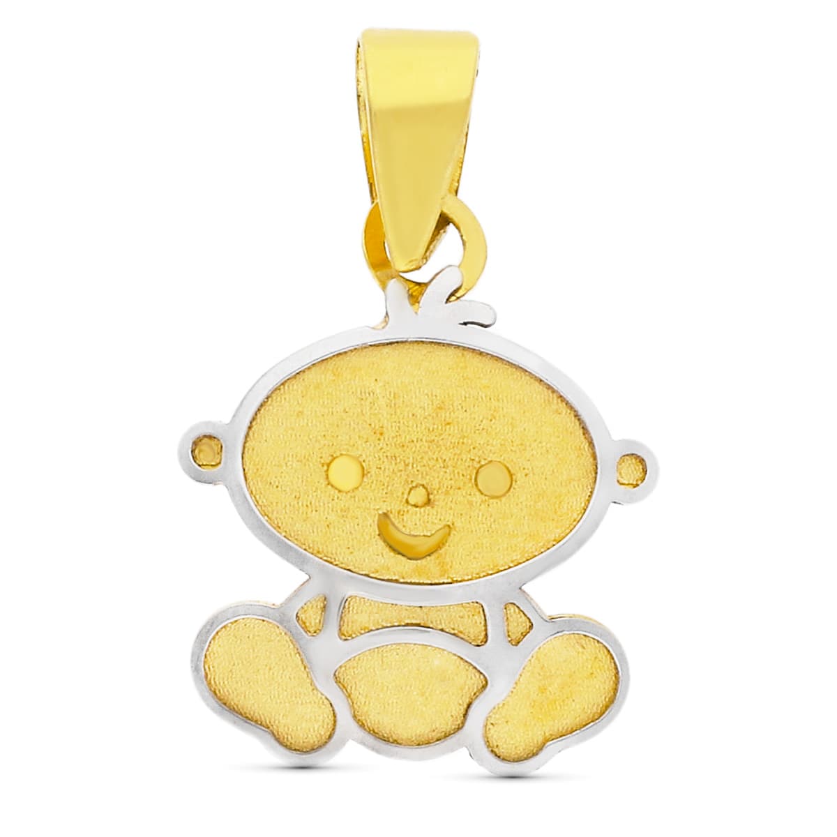 18K COLGANTE ORO BICOLOR NIÑO LASER. 11X9 MM