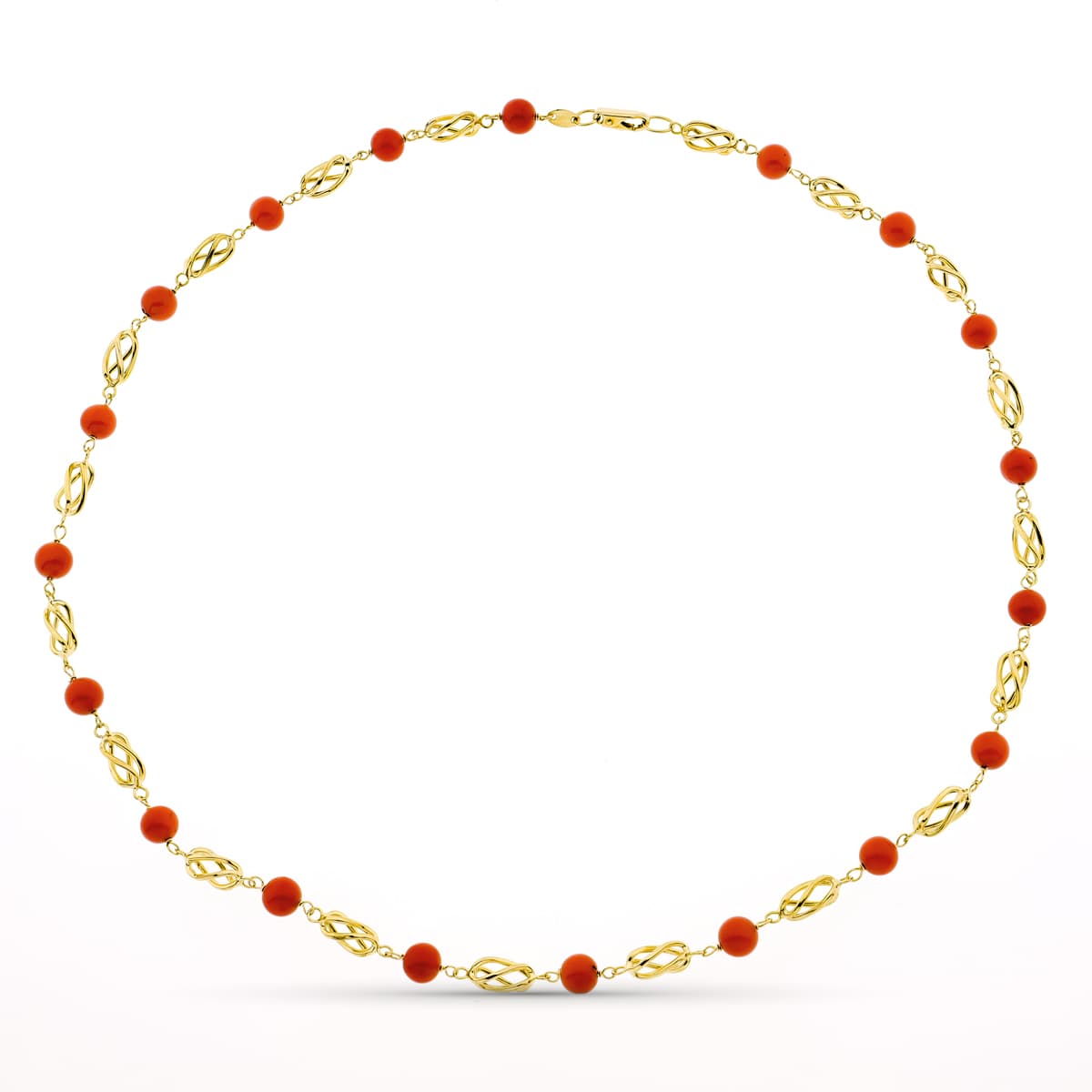 18K GARGANTILLA ORO AMARILLO JAULA CORAL FINO CERDEÑA 6 MM 50CM