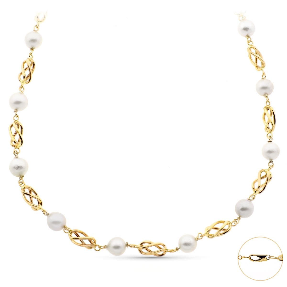Gargantilla con Perla de 8,5 mm y Jaulas de . Longitud 50 cm de oro amarillo 18K