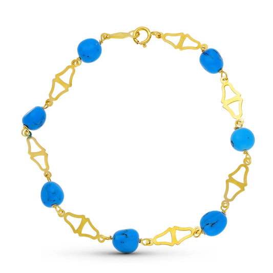 Pulsera Turquesas 18 cm de oro amarillo 18K