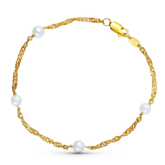 Pulsera Perla 5 mm Singapur 19 cm de oro amarillo 18K