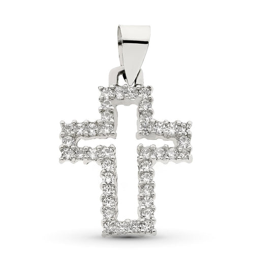 18K CRUZ ORO BLANCO CON CIRCONITA 23X17 MM