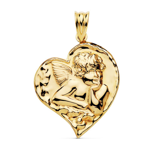 18K COLGANTE ORO AMARILLO ANGELITO CORAZON 25X22 MM C. AMOR