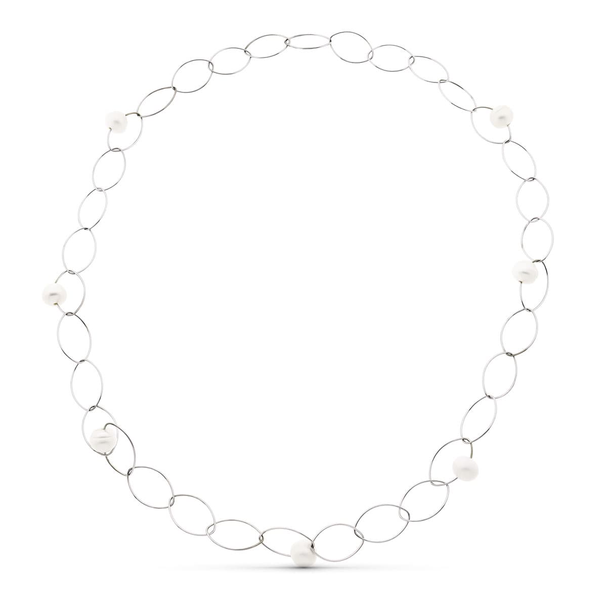 18K GARGANTILLA ORO BLANCO 7 PERLA CULTIVADAS 86 CM