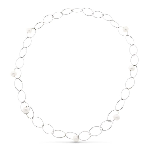 18K GARGANTILLA ORO BLANCO 7 PERLA CULTIVADAS 86 CM