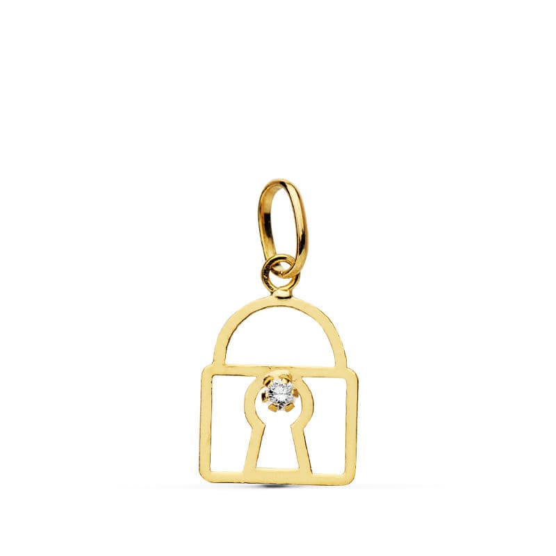 18K COLGANTE ORO AMARILLO CANDADO CIRCONITA 11X10 MM C. AMOR