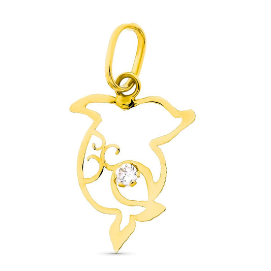 18K COLGANTE AMULETO ORO AMARILLO DELFIN CIRCONITA 16X10 MM