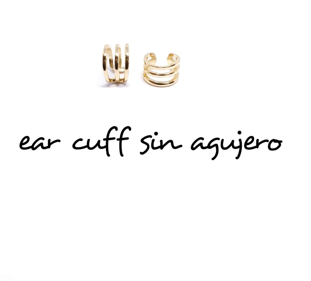 Pendiente ear cuff tres líneas oro de plata de ley