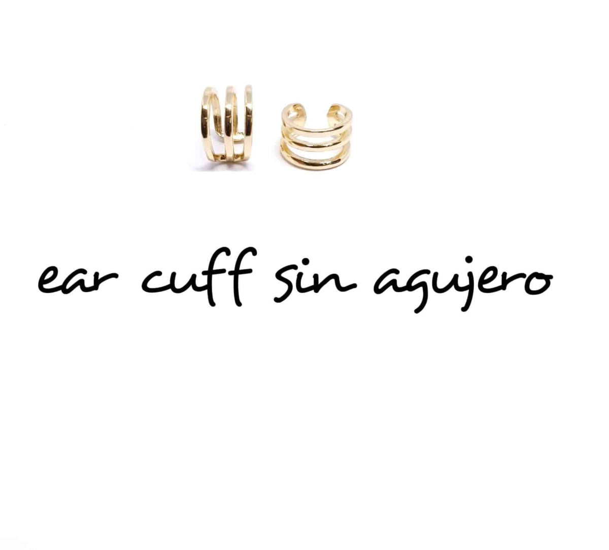 Pendiente ear cuff tres líneas de plata de ley con baño de oro de 14 quilates - vista adicional