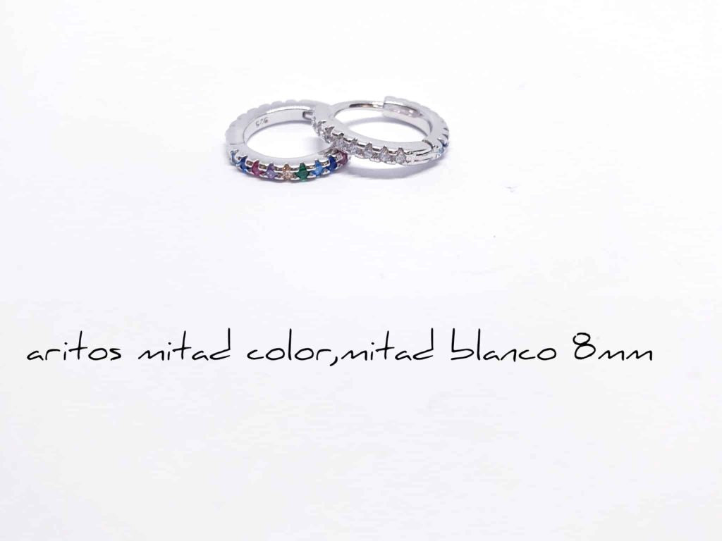Pendiente aro reversible bicolor 8mm de plata de ley