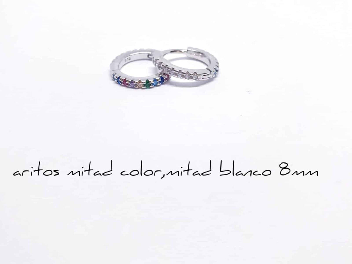 Pendiente aro reversible bicolor 8mm de plata de ley - vista adicional