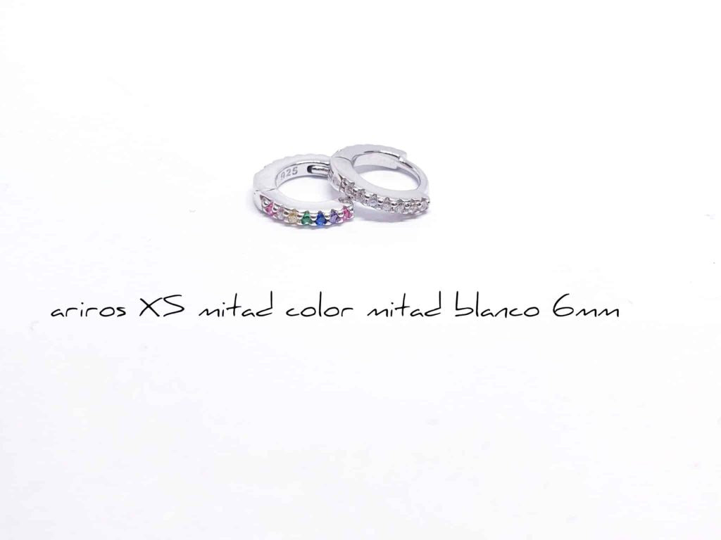 Pendiente aro reversible multicolor 6mm de plata de ley