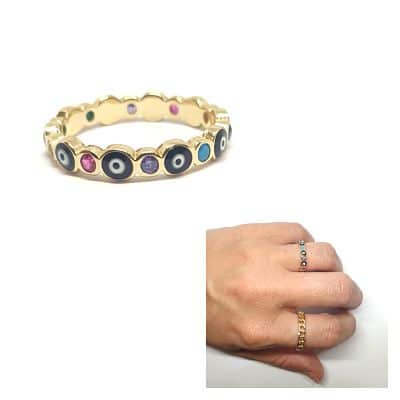 Anillo ojos turcos protector oro de 14 quilates